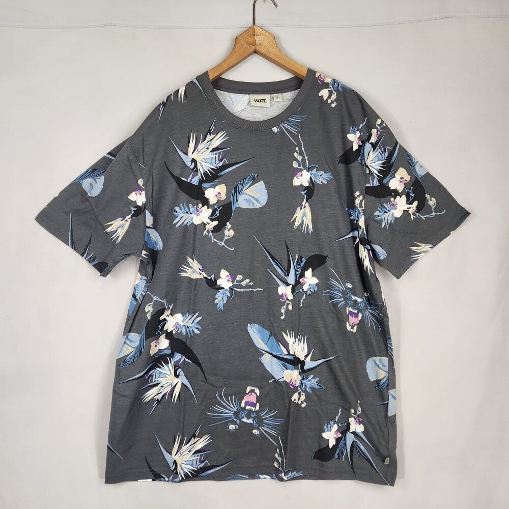 VANS Panther Hawaiian Floral Orchid T Shirt Men's Sz XXL Gray Crew Neck